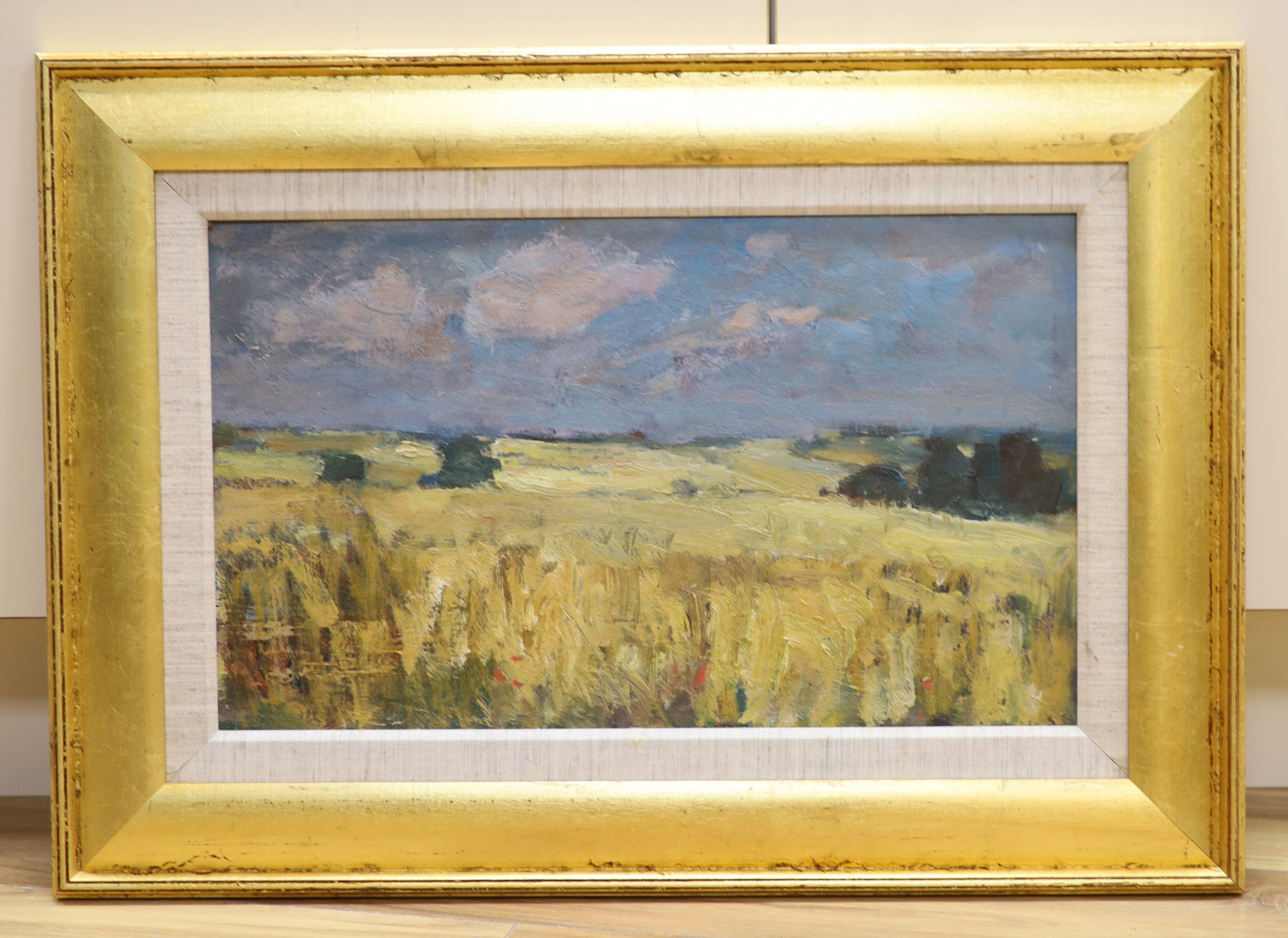 1950's English School, oil on board, Cornfield, 30 x 50cm